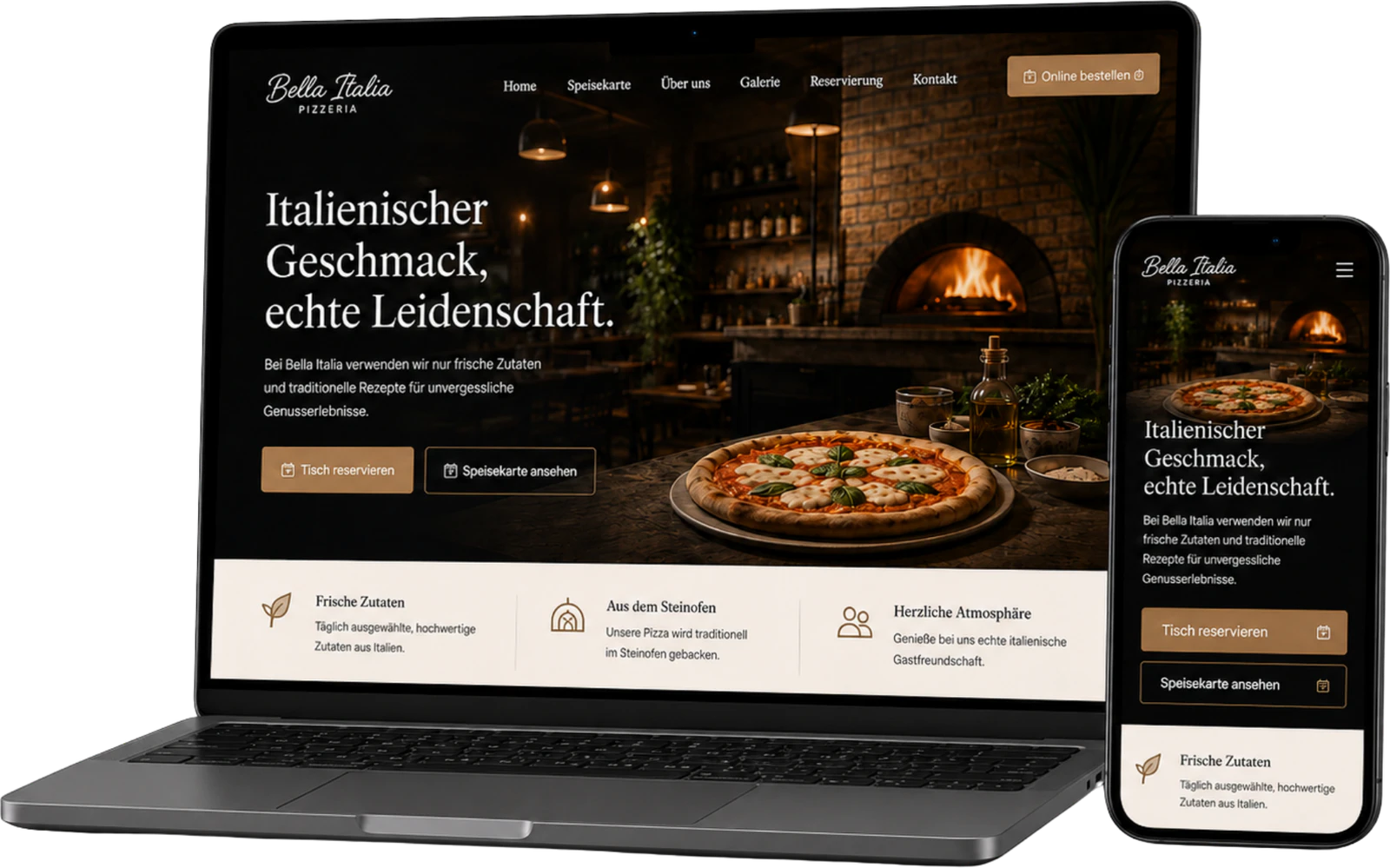 Restaurant-Website auf Laptop und Smartphone